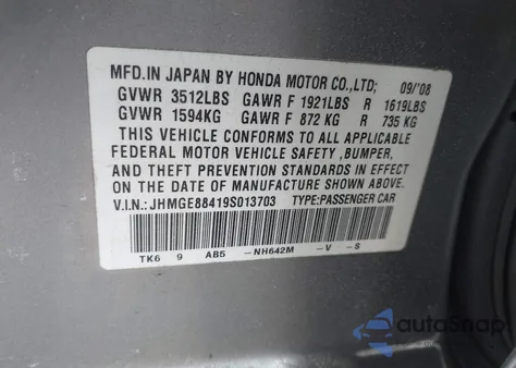 2009 Honda Fit Sport z USA, uszkodzony, nr VIN JHMGE88419S013703